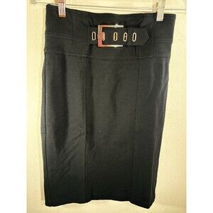 CACHE Contour Collection Black Sz 4 Heavy Working Buckle Woman’s Pencil Skirt